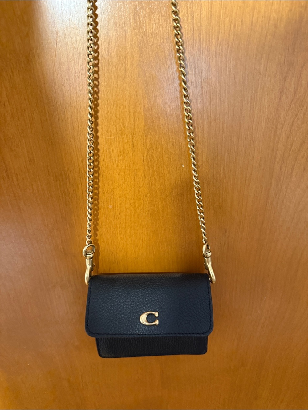 Coach Black Pebbled Leather Mini Bag with Gold Chain Strap